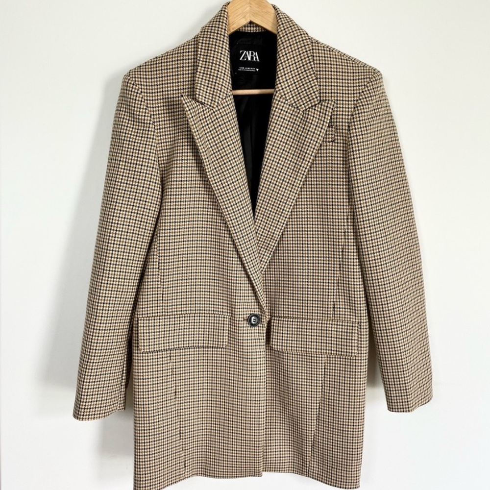 NWOT Zara Houndstooth Blazer Button Long Line and Skirt Set